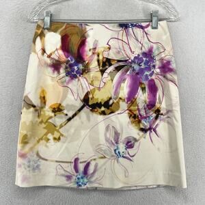 ELIE TAHARI Skirt 2 XS Floral Straight Pencil Stretch Cotton Sateen Purple